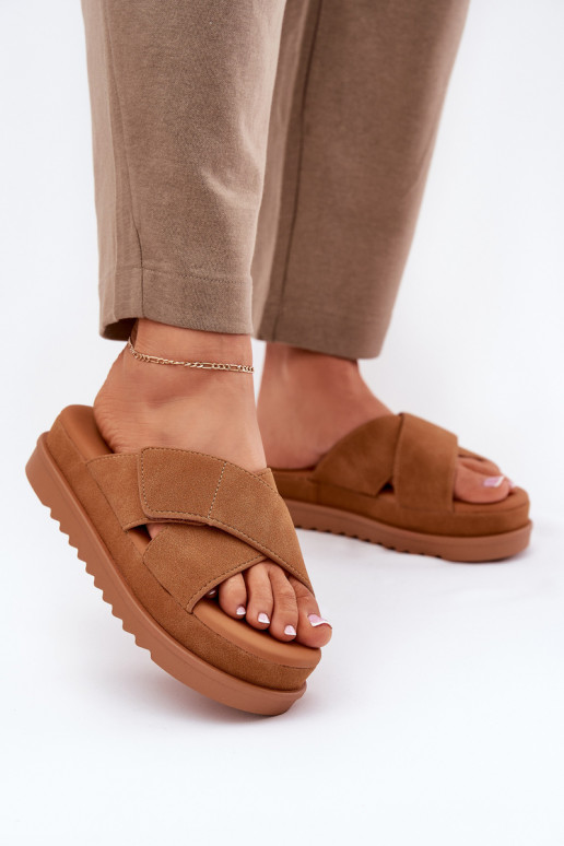 naiste plätud platvormiga Z Przeplatającymi Się Paskami pruunid värvi Rinasara