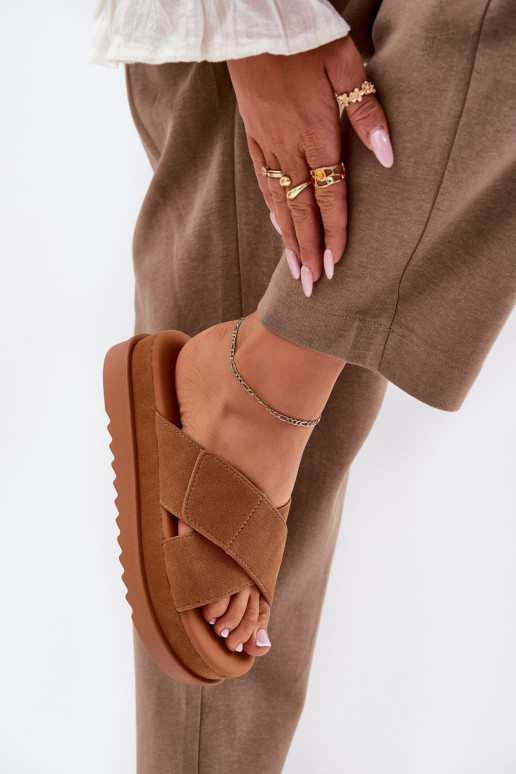 naiste plätud platvormiga Z Przeplatającymi Się Paskami pruunid värvi Rinasara