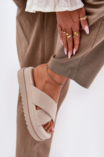 naiste plätud platvormiga Z Przeplatającymi Się Paskami beeži värvi Rinasara 2