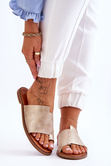 Pealiste omad Plätud naturaalsest nahast moodsad varbavahe-sandaalid Hele kuldne Amite