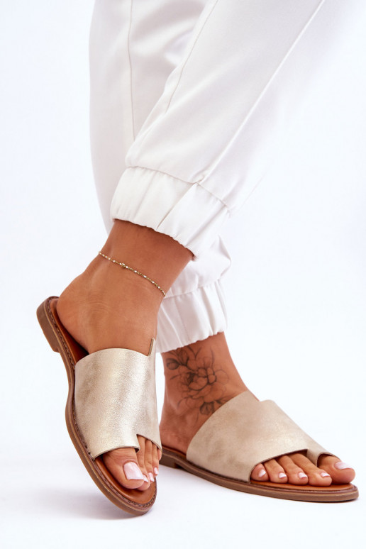 Pealiste omad Plätud naturaalsest nahast moodsad varbavahe-sandaalid Hele kuldne Amite