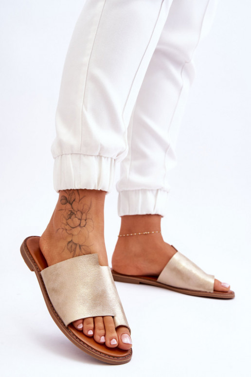 Pealiste omad Plätud naturaalsest nahast moodsad varbavahe-sandaalid Hele kuldne Amite