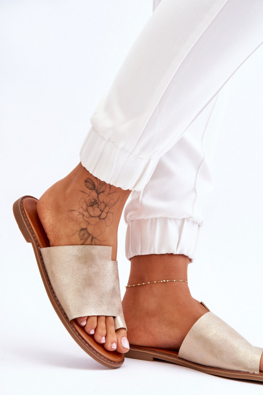 Pealiste omad Plätud naturaalsest nahast moodsad varbavahe-sandaalid Hele kuldne Amite