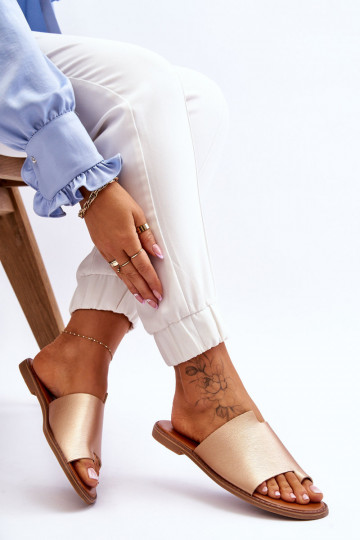 Pealiste omad Plätud naturaalsest nahast moodsad varbavahe-sandaalid Kuldset värvi Amite 2