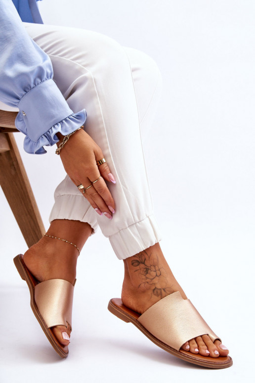 Pealiste omad Plätud naturaalsest nahast moodsad varbavahe-sandaalid Kuldset värvi Amite