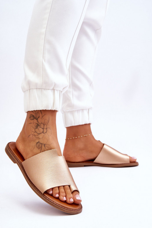 Pealiste omad Plätud naturaalsest nahast moodsad varbavahe-sandaalid Kuldset värvi Amite