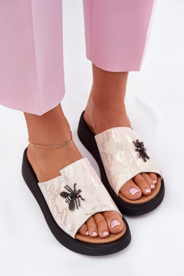 Plätud naturaalsest nahast Pealiste omad Z Broszką Vinceza 66752 beeži värvi