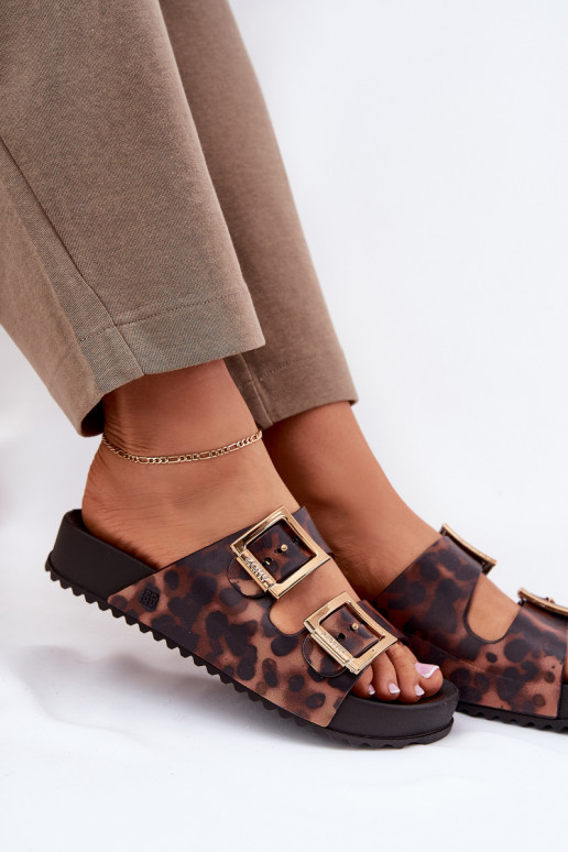 Lõhnav naiste plätud neetide ja pandlaga leopardimustriga ZAXY RR285059 pruunid värvi