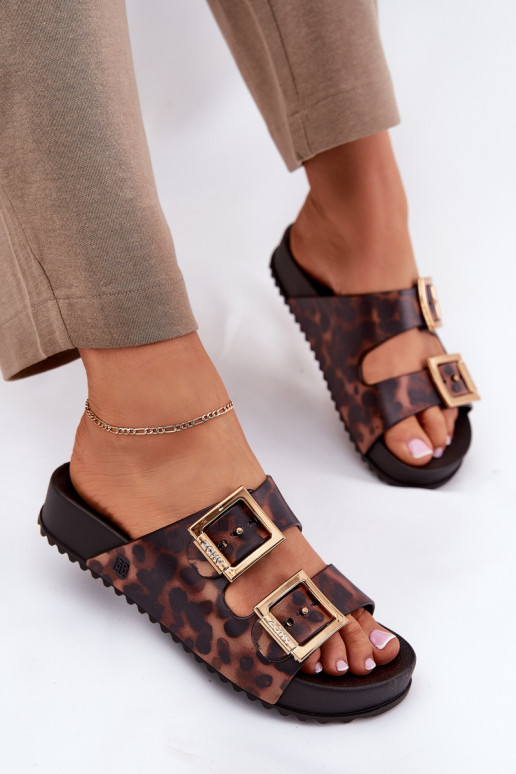 Lõhnav naiste plätud neetide ja pandlaga leopardimustriga ZAXY RR285059 pruunid värvi