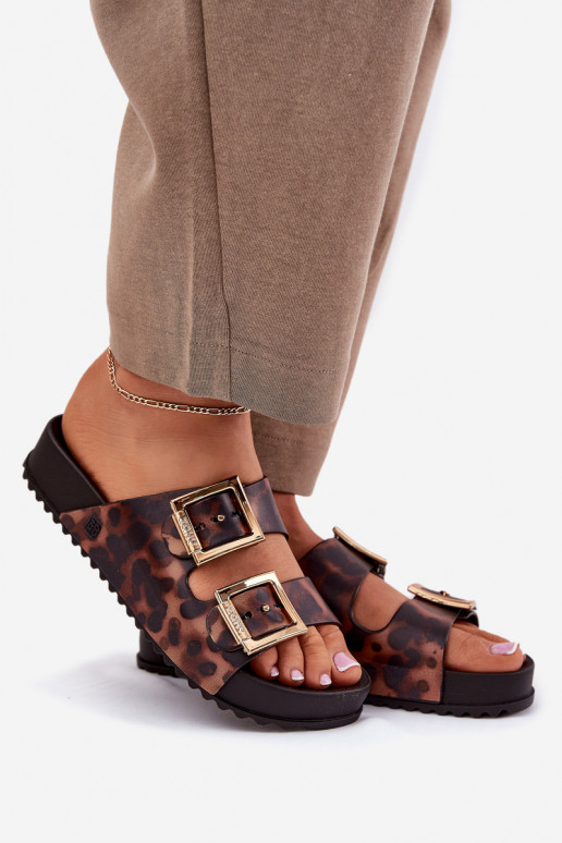 Lõhnav naiste plätud neetide ja pandlaga leopardimustriga ZAXY RR285059 pruunid värvi