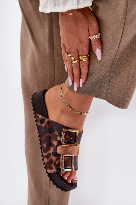 Lõhnav naiste plätud neetide ja pandlaga leopardimustriga ZAXY RR285059 pruunid värvi