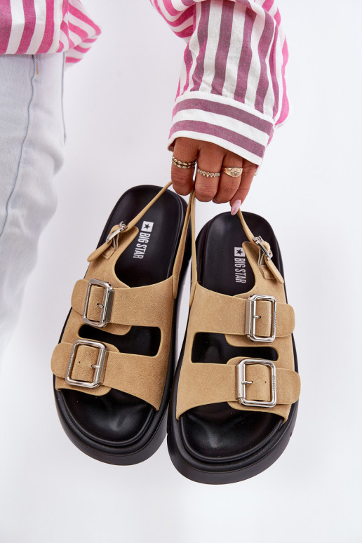 Seemisnahksed sandaalid neetide ja pandlaga Big Star RR274665 beeži värvi