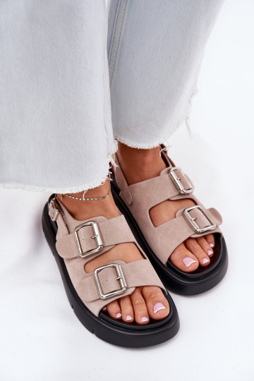 Seemisnahksed sandaalid neetide ja pandlaga Big Star RR274663 Heleroosat värvi