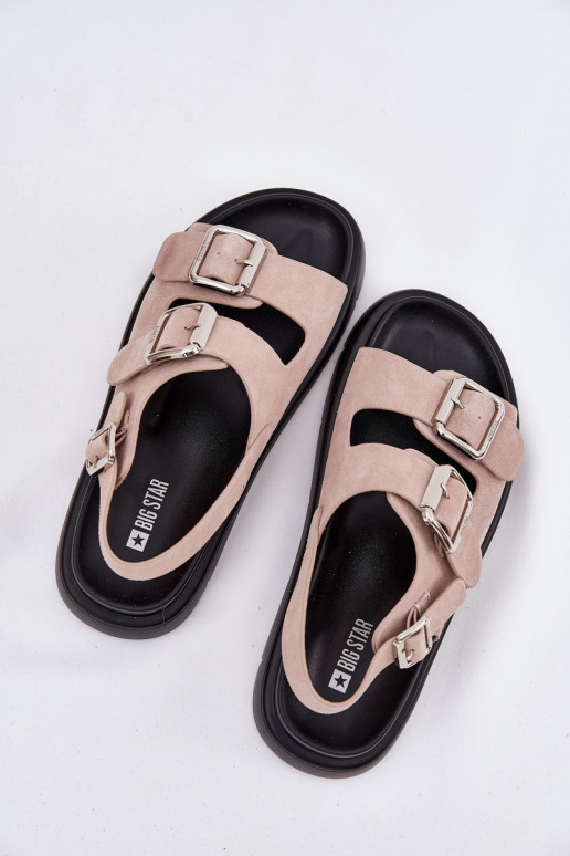 Seemisnahksed sandaalid neetide ja pandlaga Big Star RR274663 Heleroosat värvi