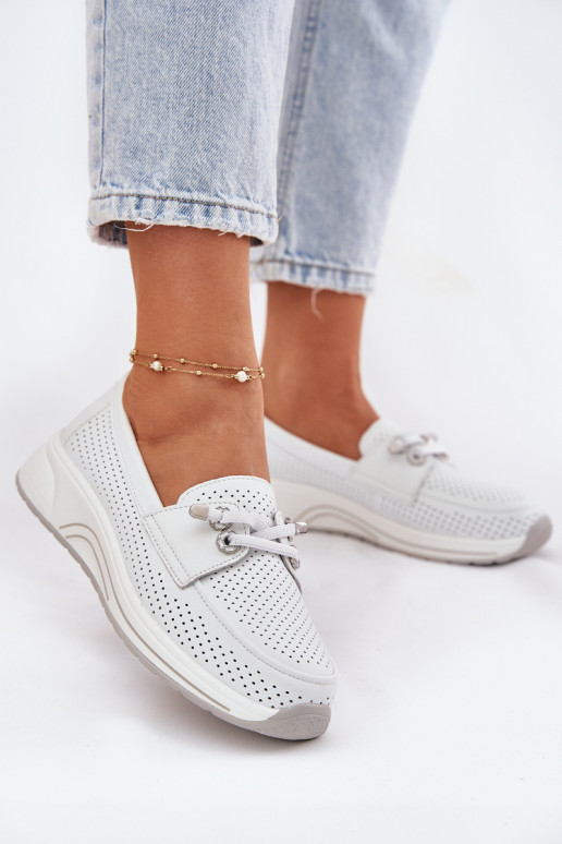 Pealhk jalatsid Valmistatud naturaalsest nahast platvormiga Artiker 56C2101 valget värvi