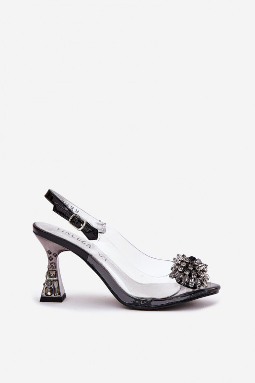 Külgedelt läbipaistvad Elegantsed kõrge kontsaga sandaalid kristallidega Vinceza 70116 msuud