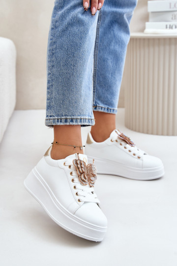 Sneakers tüüpi jalanõud Pealiste omad platvormiga Z Liblikadm Valget-Kuldset värvi Pealritevia 2