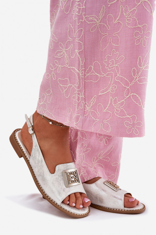 Elegantsed Pealistesandaalid laiade nööridega kaunistustega S.Barski KV51-082 Hõbedat värvi