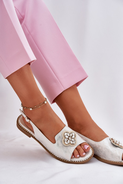 Pealistesandaalid laiade nööridega Koos Ornate Detalem S.Barski KV51-080 Hõbedat värvi