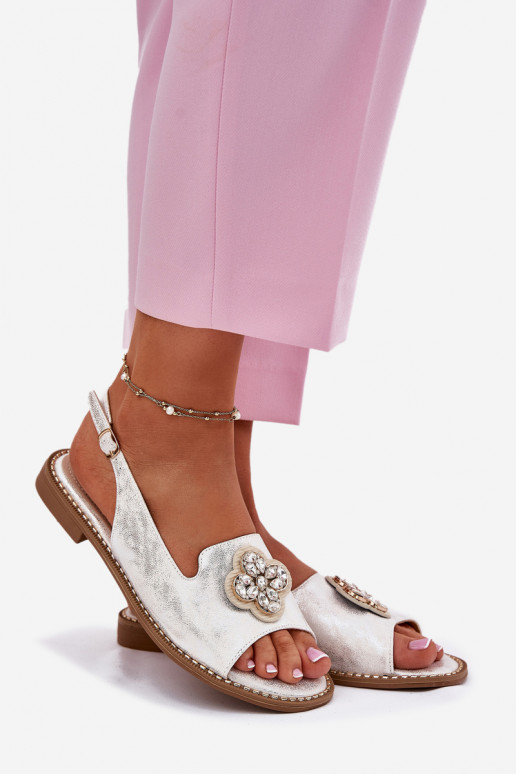 Pealistesandaalid laiade nööridega Koos Ornate Detalem S.Barski KV51-080 Hõbedat värvi