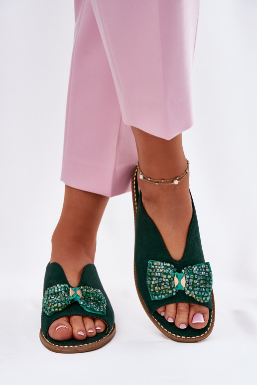 Pealistesandaalid lipsukesega laiade nööridega S.Barski KV51-014 Rohelist värvi