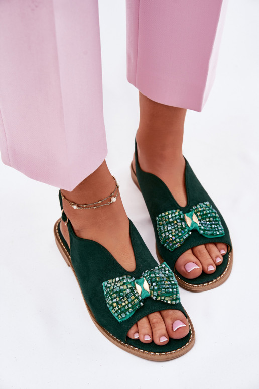 Pealistesandaalid lipsukesega laiade nööridega S.Barski KV51-014 Rohelist värvi