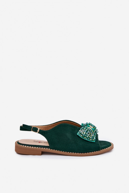 Pealistesandaalid lipsukesega laiade nööridega S.Barski KV51-014 Rohelist värvi