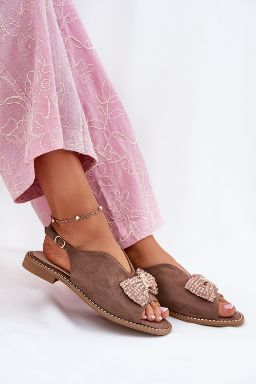 Pealistesandaalid lipsukesega laiade nööridega S.Barski KV51-014 beeži värvi