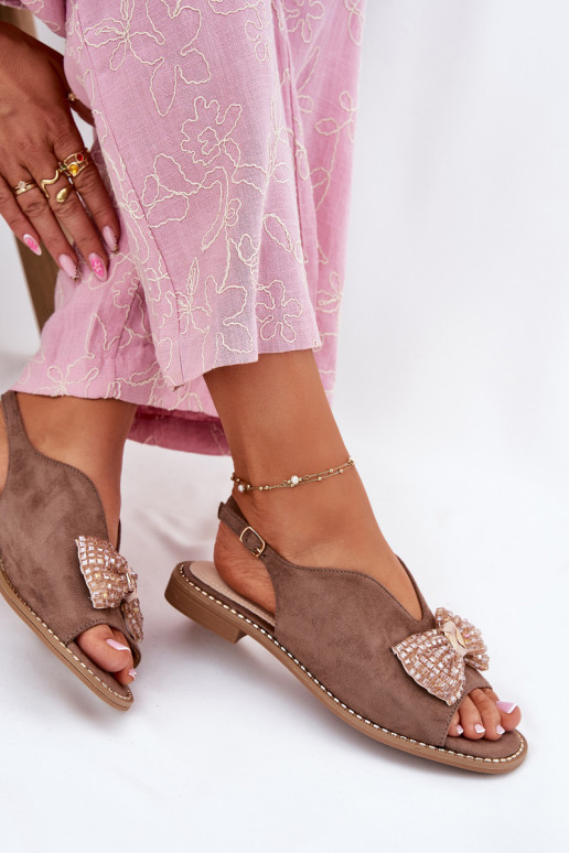 Pealistesandaalid lipsukesega laiade nööridega S.Barski KV51-014 beeži värvi