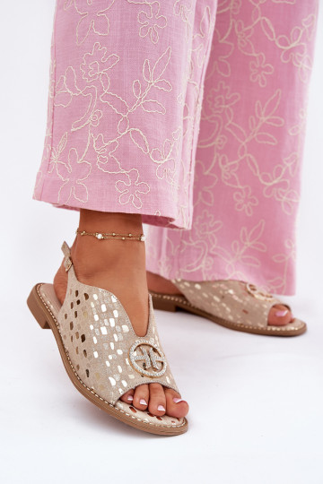 Pealistesandaalid laiade nööridega kaunistustega S.Barski KV51-094 Kuldset värvi