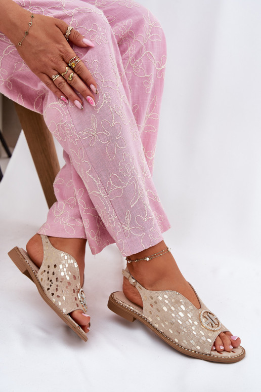 Pealistesandaalid laiade nööridega kaunistustega S.Barski KV51-094 Kuldset värvi