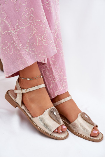 Pealistesandaalid laiade nööridega kaunistustega S.Barski KV51-098 Kuldset värvi