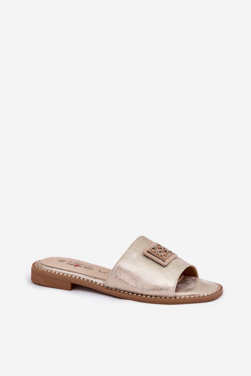 Lamedad sandaalid kaunistustega S.Barski KV51-089 Kuldset värvi Lamedad sandaalid kaunistustega S.Barski KV51-089 Kuldset värvi