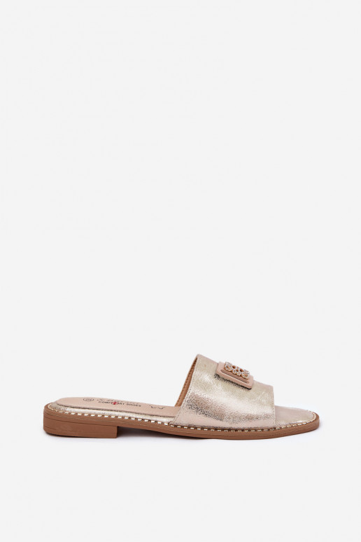 Lamedad sandaalid kaunistustega S.Barski KV51-089 Kuldset värvi Lamedad sandaalid kaunistustega S.Barski KV51-089 Kuldset värvi