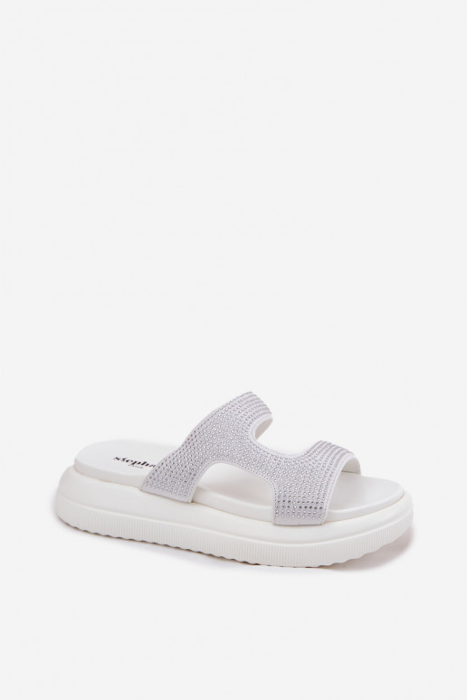 Kaunistustega naiste plätud platvormiga valget värvi Jestella