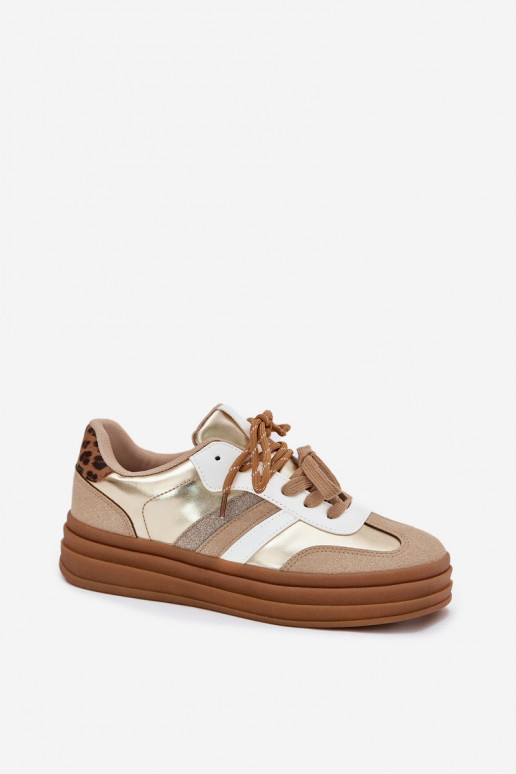 Sneakers tüüpi jalanõud Pealiste omad platvormiga Z Podsisseójnym Paeladm leopardimustriga Kuldset värvi Niteria Sneakers tüüpi jalanõud Pealiste omad platvormiga Z Podsisseójnym Paeladm leopardimustriga Kuldset värvi Niteria