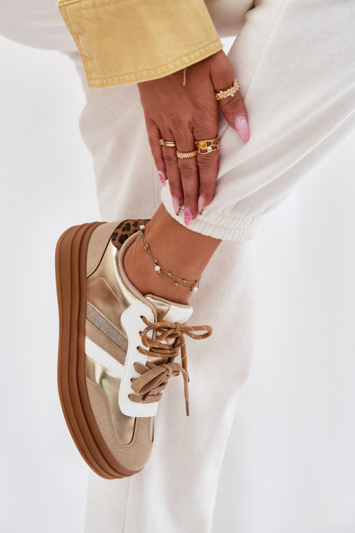 Sneakers tüüpi jalanõud Pealiste omad platvormiga Z Podsisseójnym Paeladm leopardimustriga Kuldset värvi Niteria Sneakers tüüpi jalanõud Pealiste omad platvormiga Z Podsisseójnym Paeladm leopardimustriga Kuldset värvi Niteria