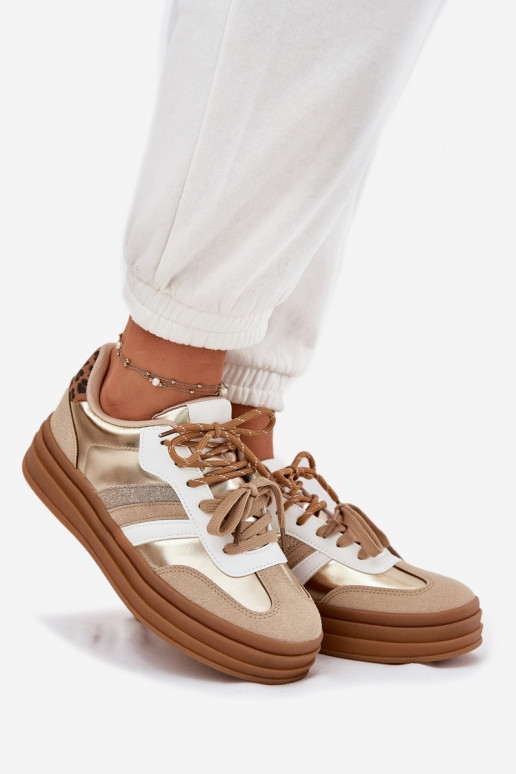 Sneakers tüüpi jalanõud Pealiste omad platvormiga Z Podsisseójnym Paeladm leopardimustriga Kuldset värvi Niteria Sneakers tüüpi jalanõud Pealiste omad platvormiga Z Podsisseójnym Paeladm leopardimustriga Kuldset värvi Niteria