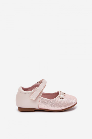 Roosa värvi laste ballerinas kinnitustega ja lillemotiividega, „Nikione" 2