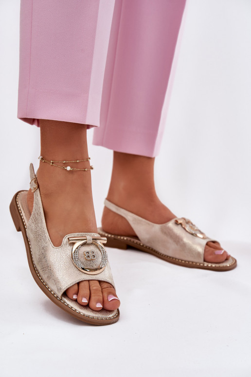 Elegantsed sandaalid kaunistustega laiade nööridega S.Barski KV51-003 Kuldset värvi