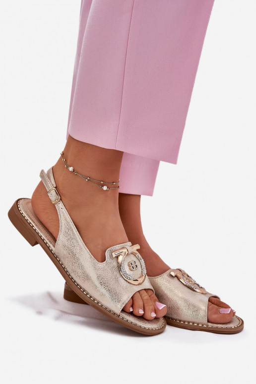 Elegantsed sandaalid kaunistustega laiade nööridega S.Barski KV51-003 Kuldset värvi