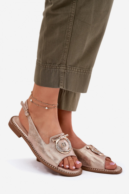 Elegantsed sandaalid kaunistustega laiade nööridega S.Barski KV51-003 Kuldset värvi