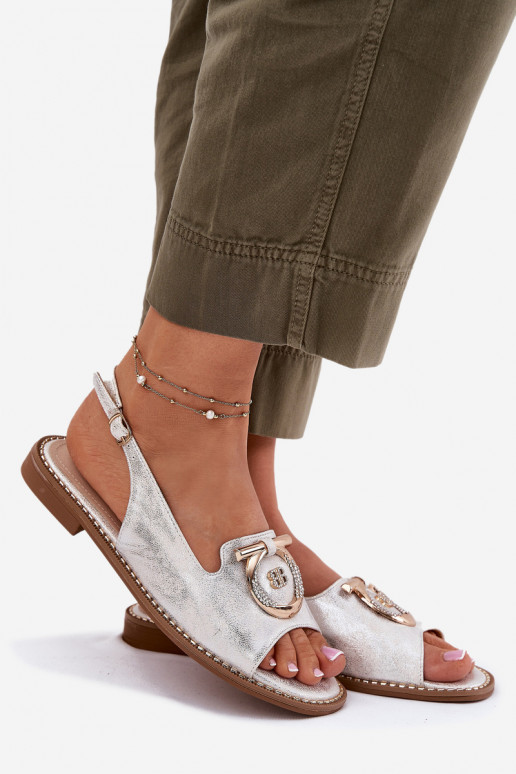 Elegantsed sandaalid kaunistustega laiade nööridega S.Barski KV51-003 Hõbedat värvi