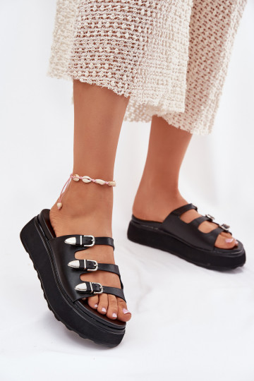 Nimiotte naiste sussid platvormiga ja rihmadega musta värvi 2