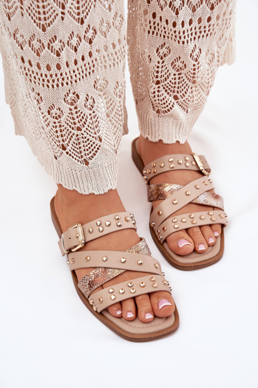 Kaunistustega naiste plätud laiade nööridega Triipudega I neetide ja pandlaga beeži värvi Sellel onnitte