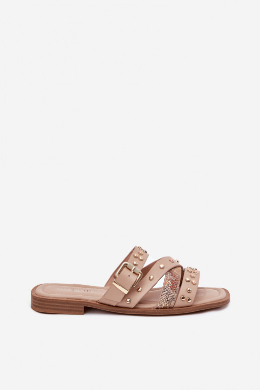 Kaunistustega naiste plätud laiade nööridega Triipudega I neetide ja pandlaga beeži värvi Sellel onnitte