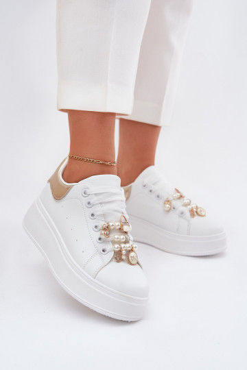 Sneakers tüüpi jalanõud Pealiste omad platvormiga Z Przypinkami Valget-Kuldset värvi Ocerdia 2