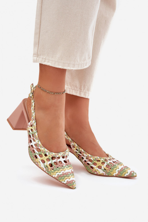 sandaalid Koos punutisega kõrge jämeda kontsaga Tumeroosad värvi Ebina