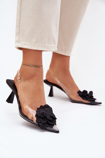 Külgedelt läbipaistvad sandaalid kõrge jämeda kontsaga Koos Ornate Lill msuud Risalie