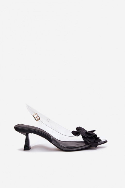 Külgedelt läbipaistvad sandaalid kõrge jämeda kontsaga Koos Ornate Lill msuud Risalie